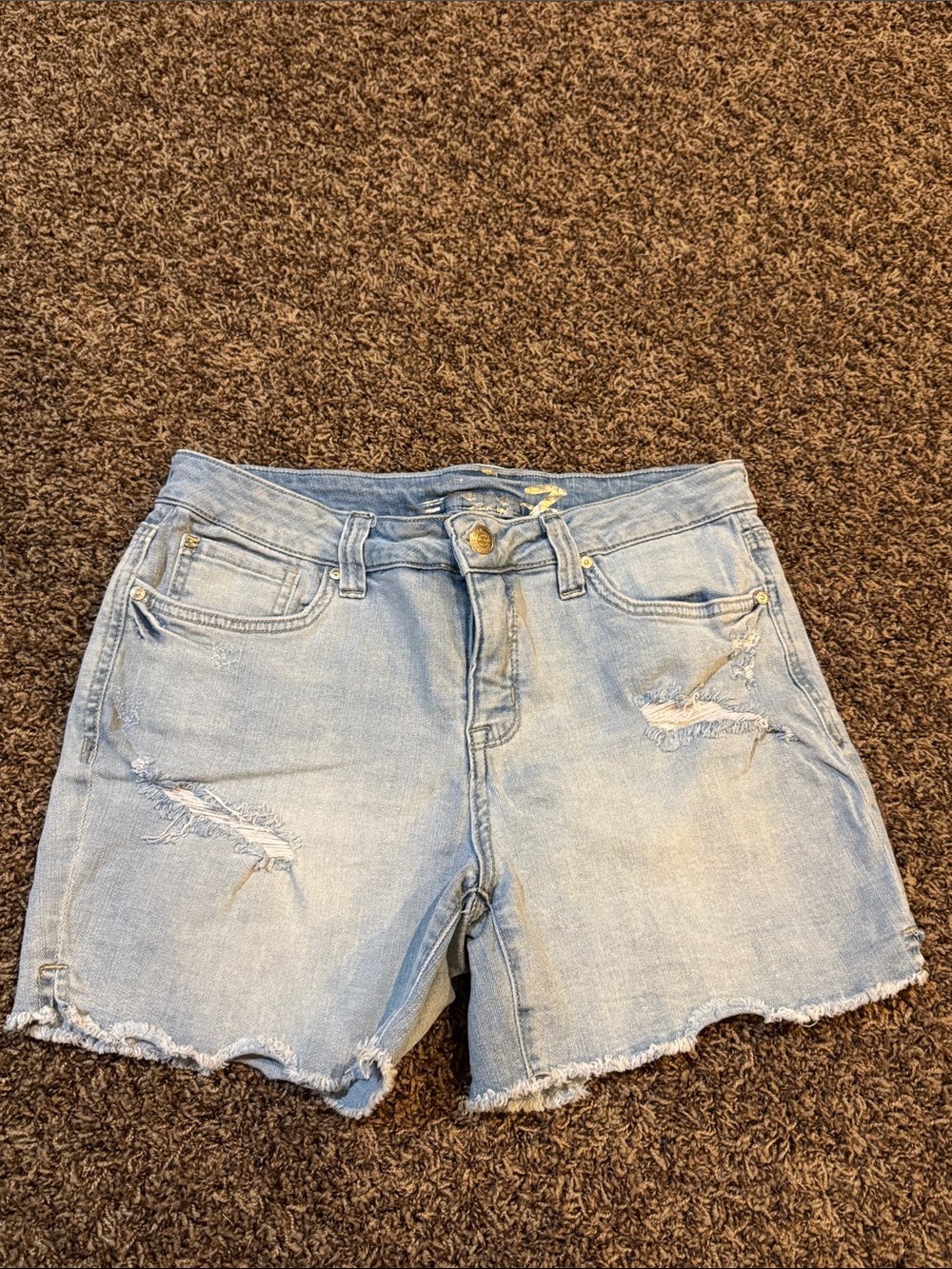 Seven7 Light Blue Distressed Jean Shorts with Frayed Hem